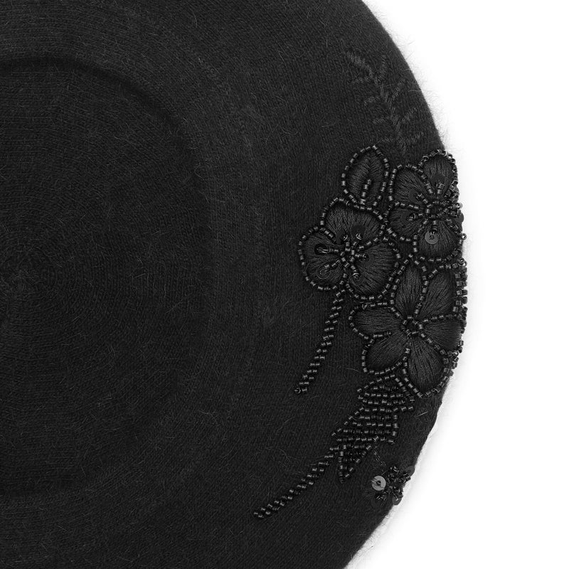ZLYC Womens French Beret Hat Reversible Knitted Thickened Warm Cap for Ladies Girls, Embroidered Flower Black - Image 5