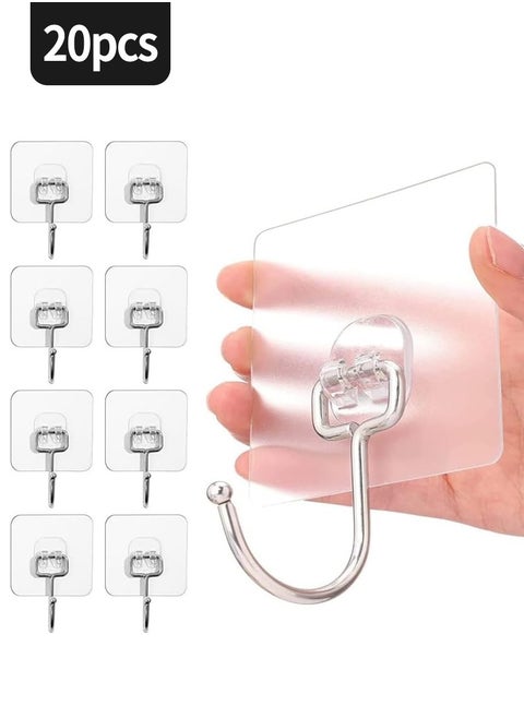 20 pcs Heavy Duty Adhesive Wall Hooks, Clear Powerful Suction Hooks for Home Kitchen and Bathroom, Heavy Duty Nail-Free Adhesive Coat Racks with Hooks, Practical Towel, Bathtub Ceiling Hooks,8cm*8cm
