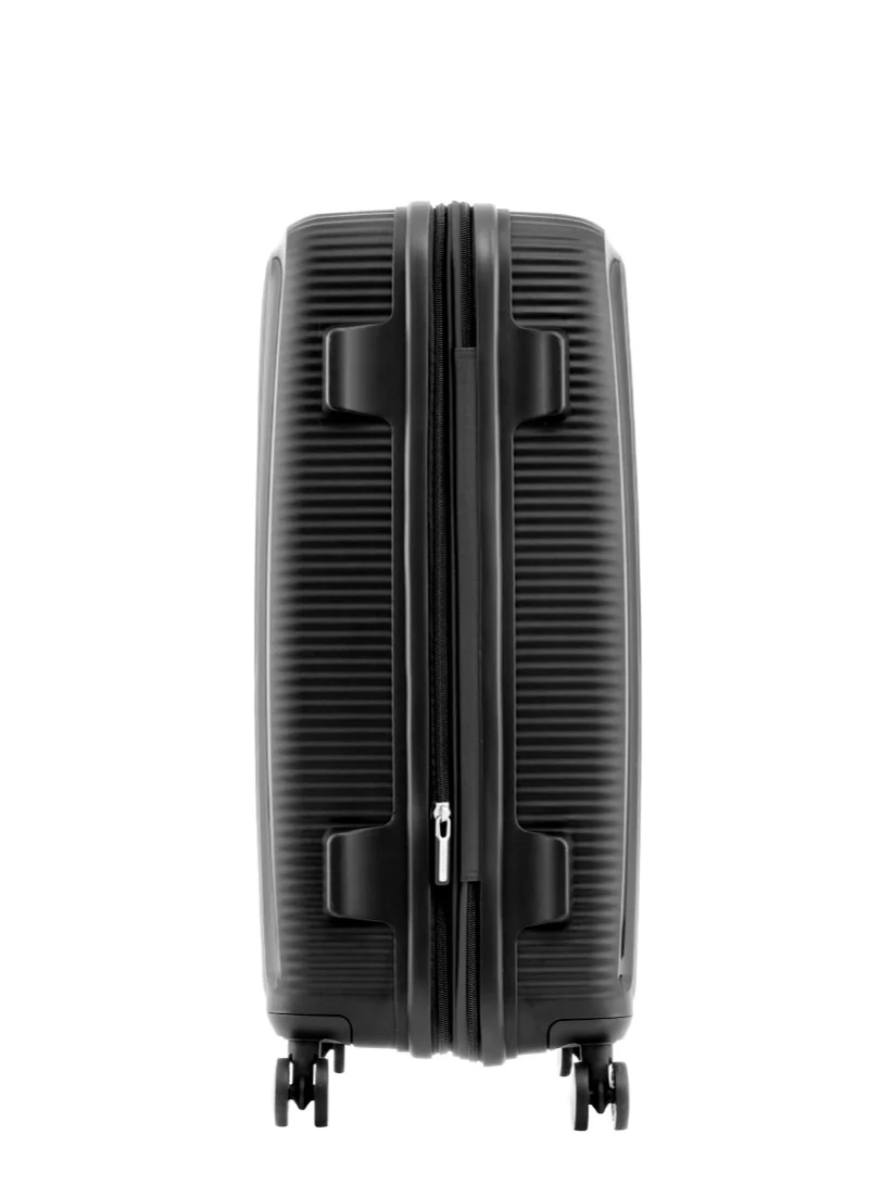 AMERICAN TOURISTER  Curio (Soundbox) Suitcase, Check-In Size 69 cm / 25 inch, 4 Spinner Wheels, Hard Top, Polypropylene, Black|DuoSaf™ Security Zipper|Spacious Interior|Expandable|TSA Lock|Lightweight - 3 Years International Warranty  | Best Price UAE