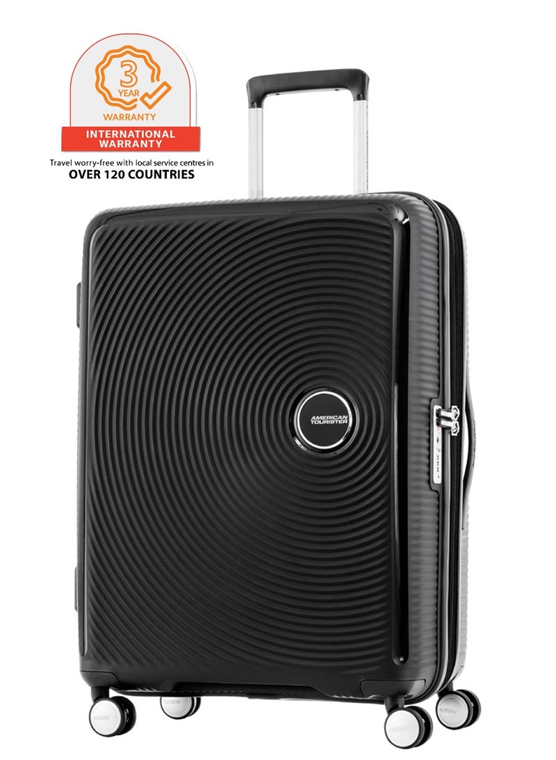 AMERICAN TOURISTER Curio (Soundbox) Suitcase, Check-In Size 69 cm / 25 inch, 4 Spinner Wheels, Hard Top, Polypropylene, Black|DuoSaf™ Security Zipper|Spacious Interior|Expandable|TSA Lock|Lightweight - 3 Years International Warranty - Image 1