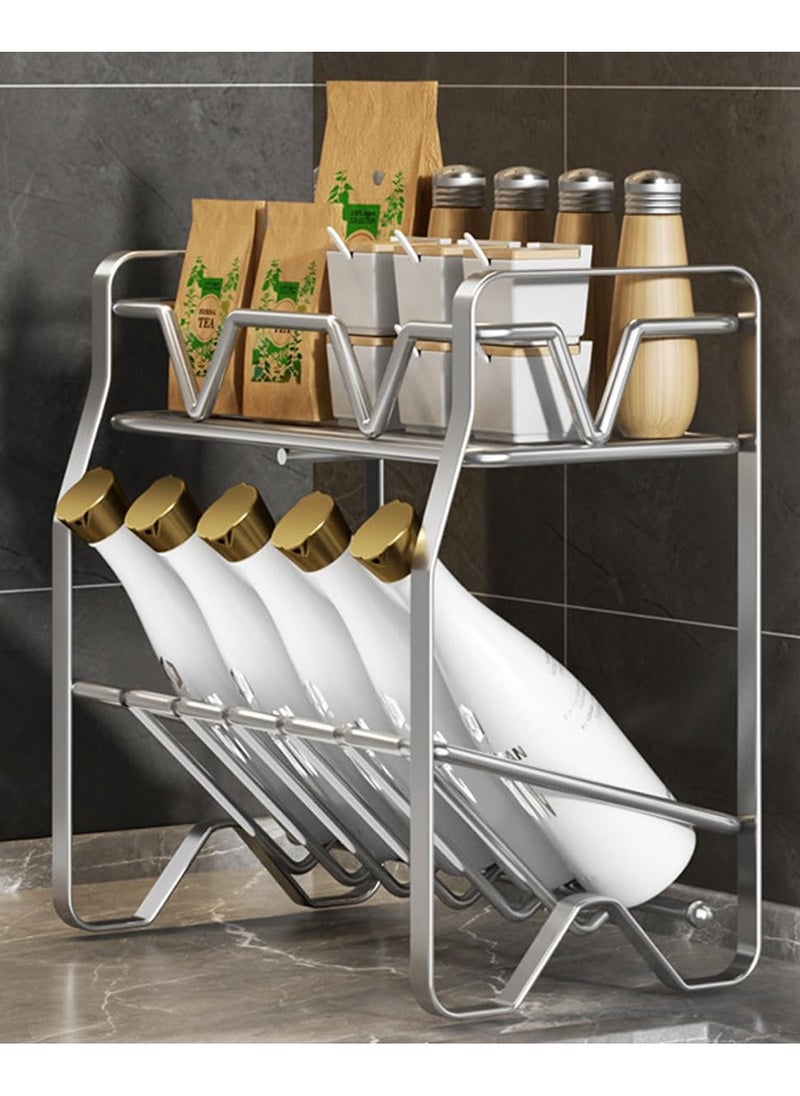 TYCOM Spice Rack Kitchen Shelf Organizer Countertop 2 Tier Large Standing Seasoning Rack for Storage Spice Kitchen Spice Organizer Spice Holder 2 Tier Silver.  - Image 1