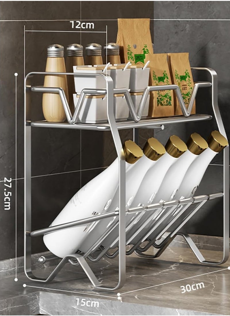 TYCOM Spice Rack Kitchen Shelf Organizer Countertop 2 Tier Large Standing Seasoning Rack for Storage Spice Kitchen Spice Organizer Spice Holder 2 Tier Silver.  - Image 2
