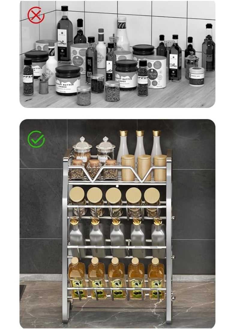 TYCOM Spice Rack Kitchen Shelf Organizer Countertop 2 Tier Large Standing Seasoning Rack for Storage Spice Kitchen Spice Organizer Spice Holder 2 Tier Silver.  - Image 3