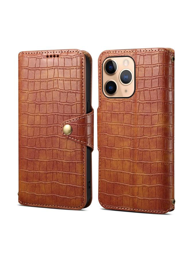 دينيور جراب هاتف iPhone 11 Pro Max مصنوع من الجلد بنقشة جلد التمساح وحواف زيتية - Image 1