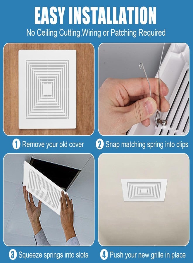 PTLEVYN 12x12 Inch Bathroom Exhaust Fan Cover, White Matte Square Ventilation Grille, Spring Mount for Ceiling/Wall, Fits BP90 BP46 689 688 675 671 670 663, Replacement Hood (1-Pack) - Image 4