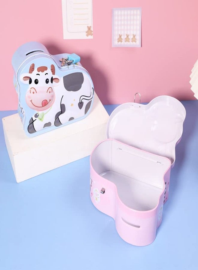 TEMSON Piggy Bank - Metal Coin Box with Lock and Key - Cow Print Piggy Bank, Money Saving Coin Box for Kids, Money Bank for Kids (S-74-2) (Pink) - Image 3