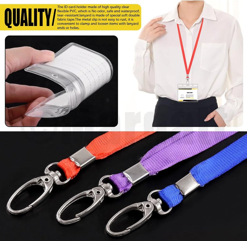 Mardatt 25Pcs Clear Name Tags with Neck Lanyard, Plastic Horizontal Name Tags ID Card Holders Badge Name Tag Flat Neck Lanyards with Swivel Hook for Business School (Blue) - Image 5