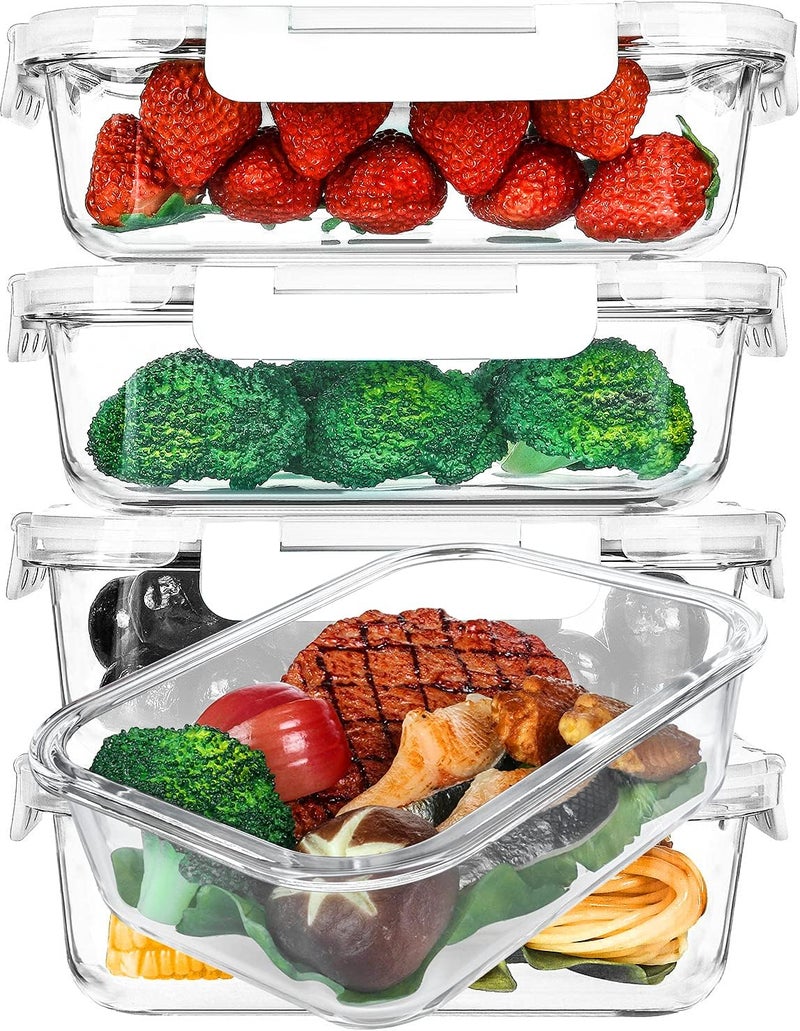 M MCIRCO [5-Packs, 36 Oz.] Glass Meal Prep Containers with Locking Lids Glass Food Containers,Airtight Lunch Container,Microwave, Oven, Freezer and Dishwasher (4.5 Cup, White) - Image 1
