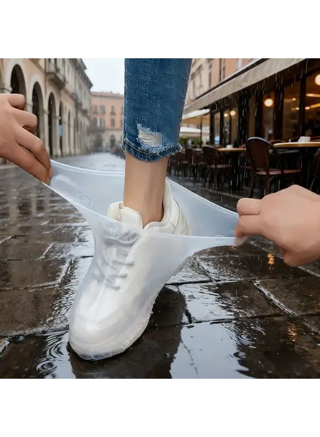 White Heavy Duty Waterproof Latex Shoe Covers For Mud Rain Snow Protection Foldable Unisex - Image 5