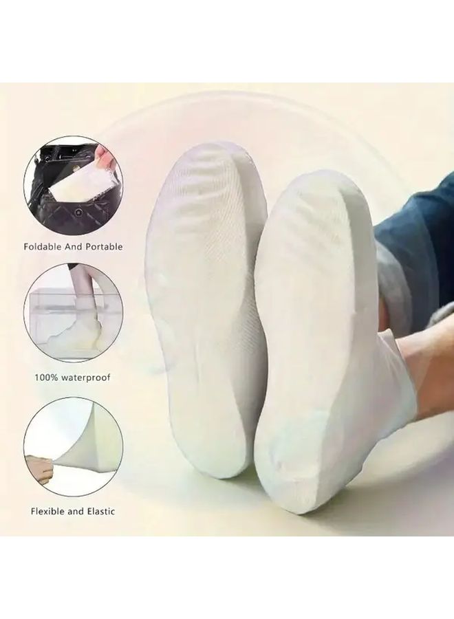 White Heavy Duty Waterproof Latex Shoe Covers For Mud Rain Snow Protection Foldable Unisex - Image 3