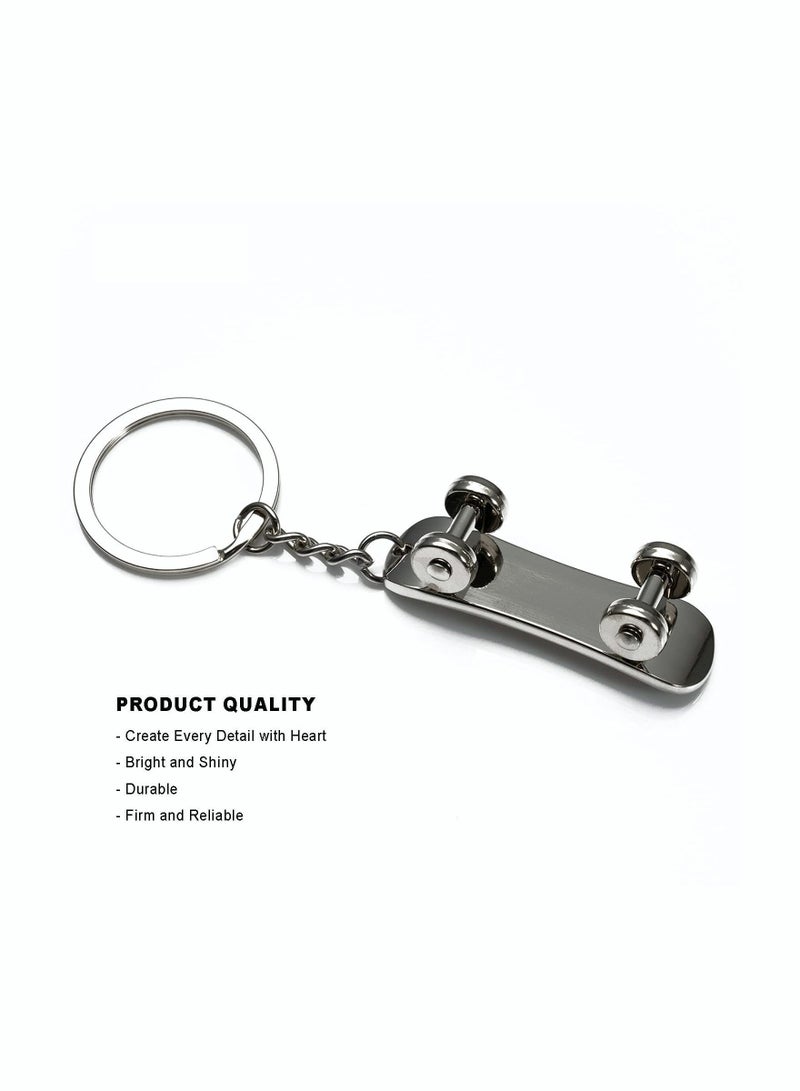 Y&D Creative Keychain, SYOSI Funny Mental Model Mini-SkateBoard Key Chain Cute Car Keychain for Women Men Fob Pendant Zinc Alloy Keychains Gift, About 5CM Long (Silver)  - Image 5