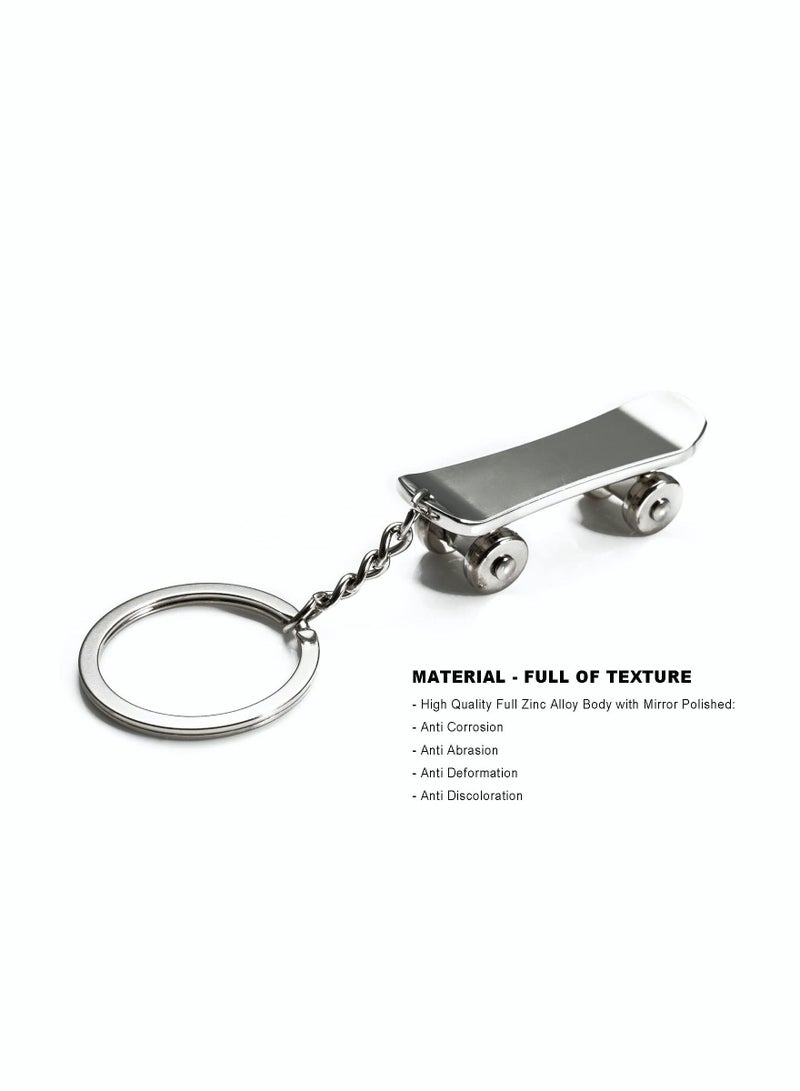 Y&D Creative Keychain, SYOSI Funny Mental Model Mini-SkateBoard Key Chain Cute Car Keychain for Women Men Fob Pendant Zinc Alloy Keychains Gift, About 5CM Long (Silver)  - Image 2