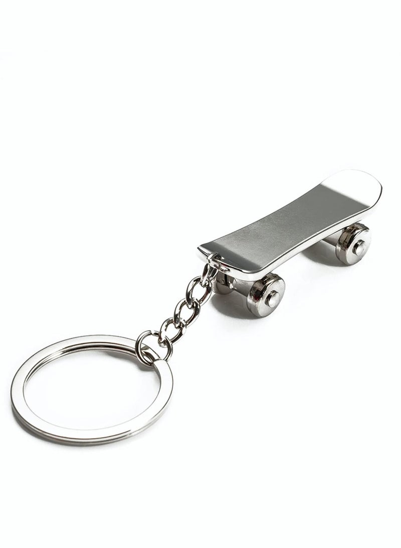 Y&D Creative Keychain, SYOSI Funny Mental Model Mini-SkateBoard Key Chain Cute Car Keychain for Women Men Fob Pendant Zinc Alloy Keychains Gift, About 5CM Long (Silver)  - Image 1