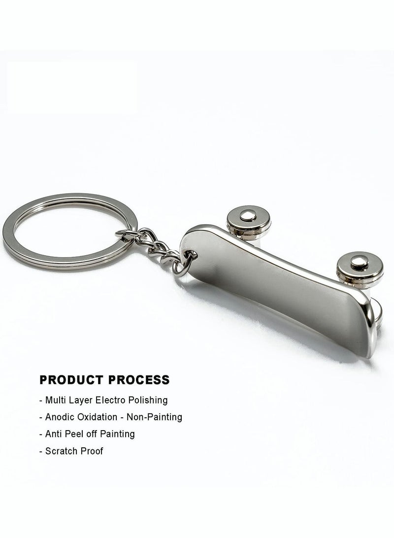 Y&D Creative Keychain, SYOSI Funny Mental Model Mini-SkateBoard Key Chain Cute Car Keychain for Women Men Fob Pendant Zinc Alloy Keychains Gift, About 5CM Long (Silver)  - Image 4