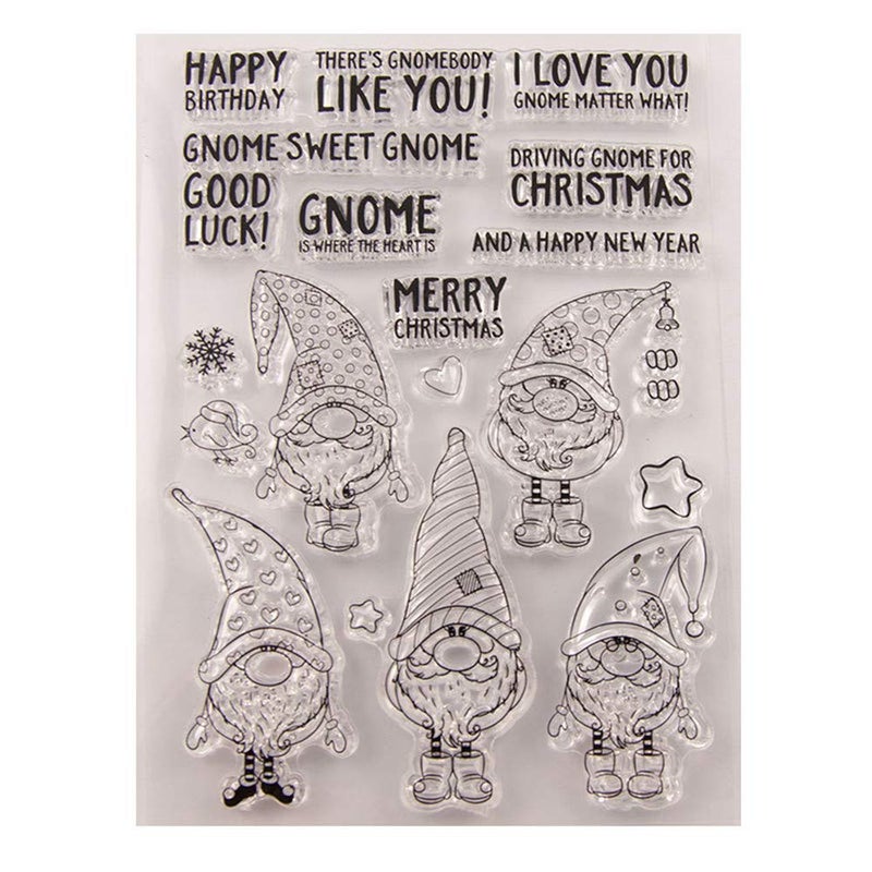 Arbuya Merry Christmas Happy New Year Gnome Clear Stamps for Cards Making or Journaling Christmas Gnomes Sentiment Rubber Stamps for Journals Scrapbooking Albums and Other Paper Crafts