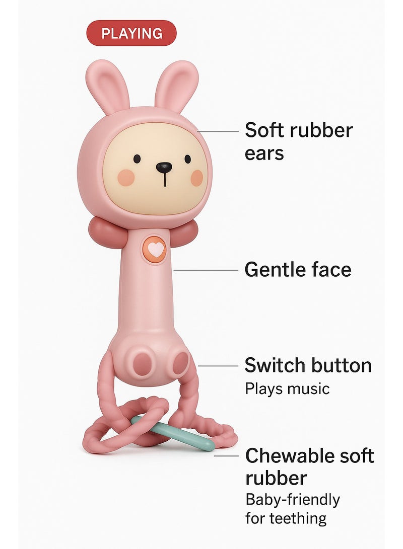 Rabbit Rattle Toy for Newborns – Soothing Teether & Musical Hand Bell for Baby Comfort Play - Image 4