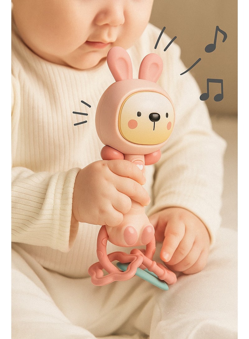 Rabbit Rattle Toy for Newborns – Soothing Teether & Musical Hand Bell for Baby Comfort Play - Image 3