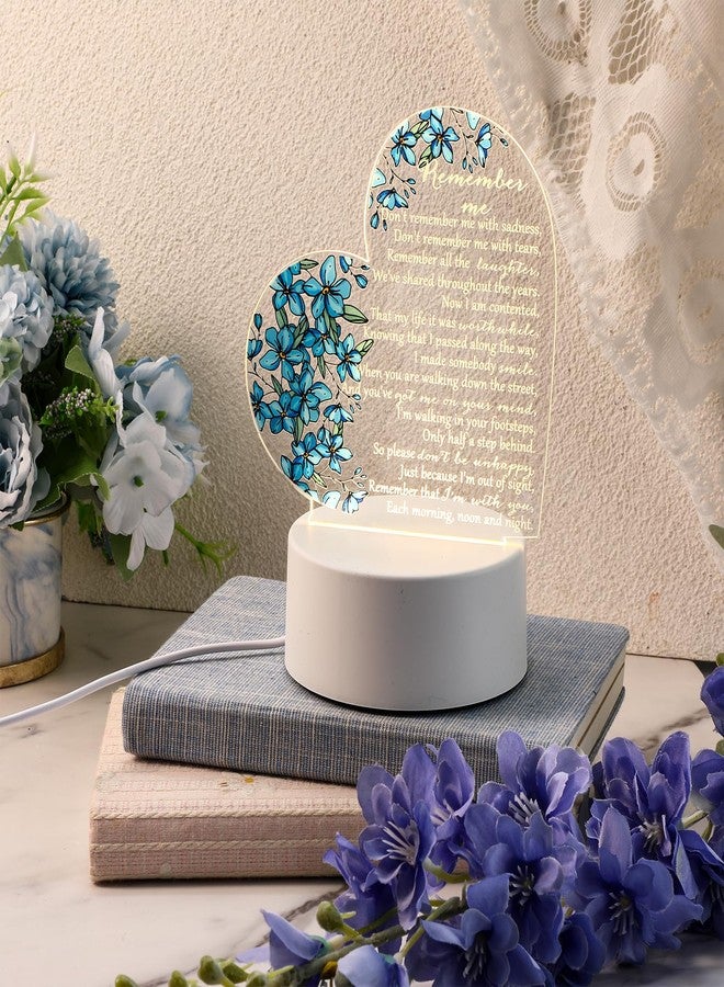 كوم هدية تذكارية من كومي، مصباح ليلي على شكل قلب من الكريستال الأكريليكي الشفاف، هدايا تعزية، لوحة مضيئة بتقنية LED، ديكور تذكاري، هدية تعزية لفقدان عزيز (على شكل زهرة لا تنساني الزرقاء). - Image 5