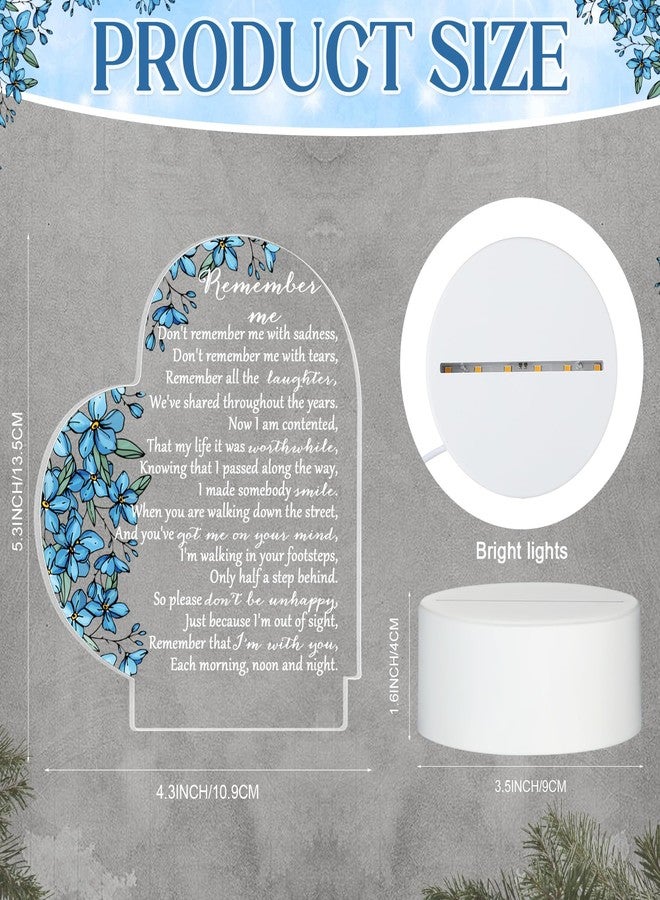 كوم هدية تذكارية من كومي، مصباح ليلي على شكل قلب من الكريستال الأكريليكي الشفاف، هدايا تعزية، لوحة مضيئة بتقنية LED، ديكور تذكاري، هدية تعزية لفقدان عزيز (على شكل زهرة لا تنساني الزرقاء). - Image 3