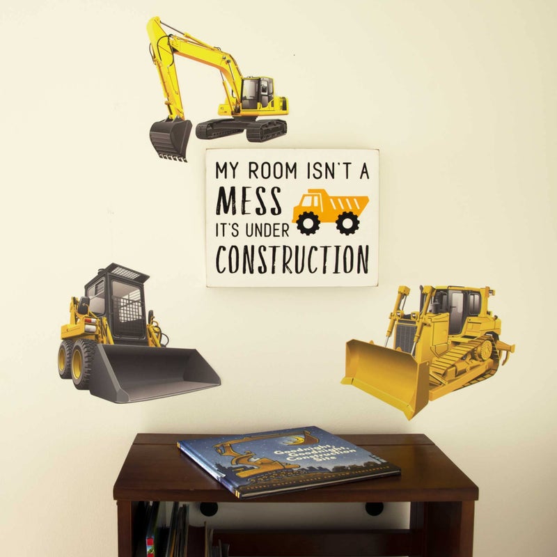 StikArt Yellow Excavator Construction Truck Wall Decal  10-inches W by 10.5-inches H - Image 3