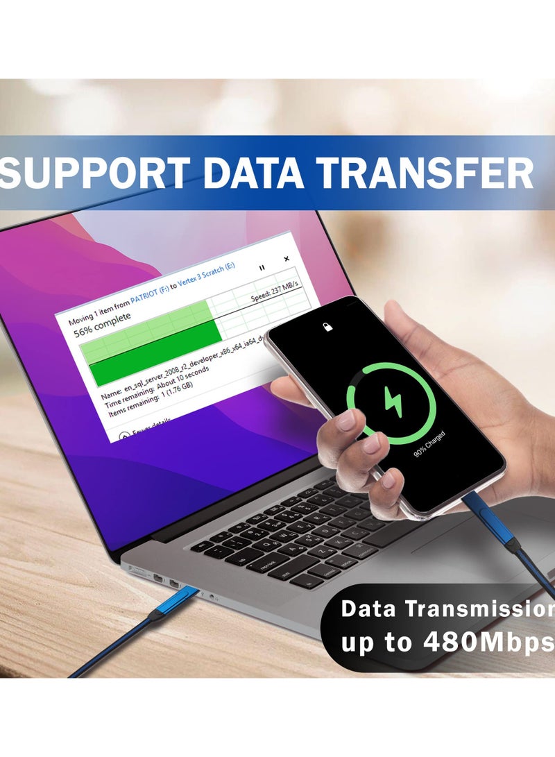 SYOSI Silver Universal Cellphone USB Power Data Cable with Fast Charge (5 Feet, Blue) - Image 5