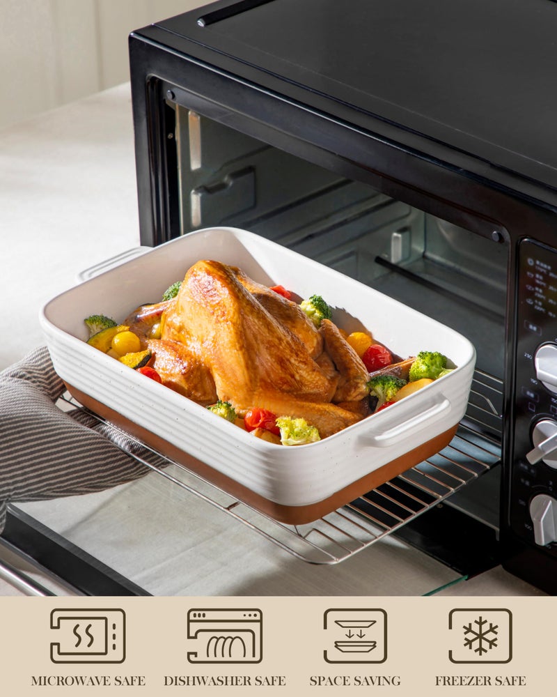 MALACASA Casserole Dishes for Oven, Ceramic Baking Dishes Set of 3, Baking Pan Casserole Dish Set, Rectangular Lasagna Pan Deep with Handles for Baking, Khaki White (14.5''/13''/10.5''), Series TARA - Image 4