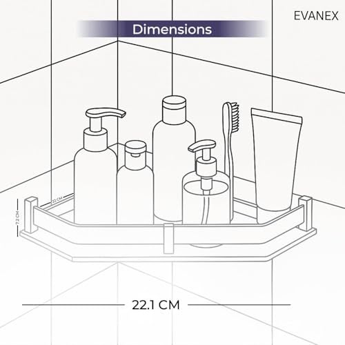 EVANEX 9x9 Inch Corner Shelf | 304 Stainless Steel Wall-Mounted Bathroom & Kitchen Storage Organizer | Corner Rack for Toiletries and Bathroom Accessories Set | Wall Side Stand Shleves - Image 5