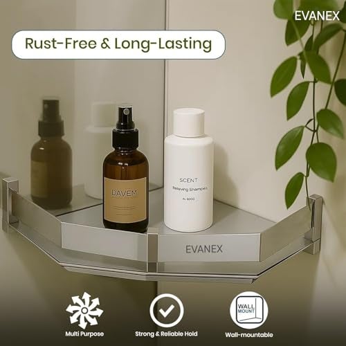 EVANEX 9x9 Inch Corner Shelf | 304 Stainless Steel Wall-Mounted Bathroom & Kitchen Storage Organizer | Corner Rack for Toiletries and Bathroom Accessories Set | Wall Side Stand Shleves - Image 2