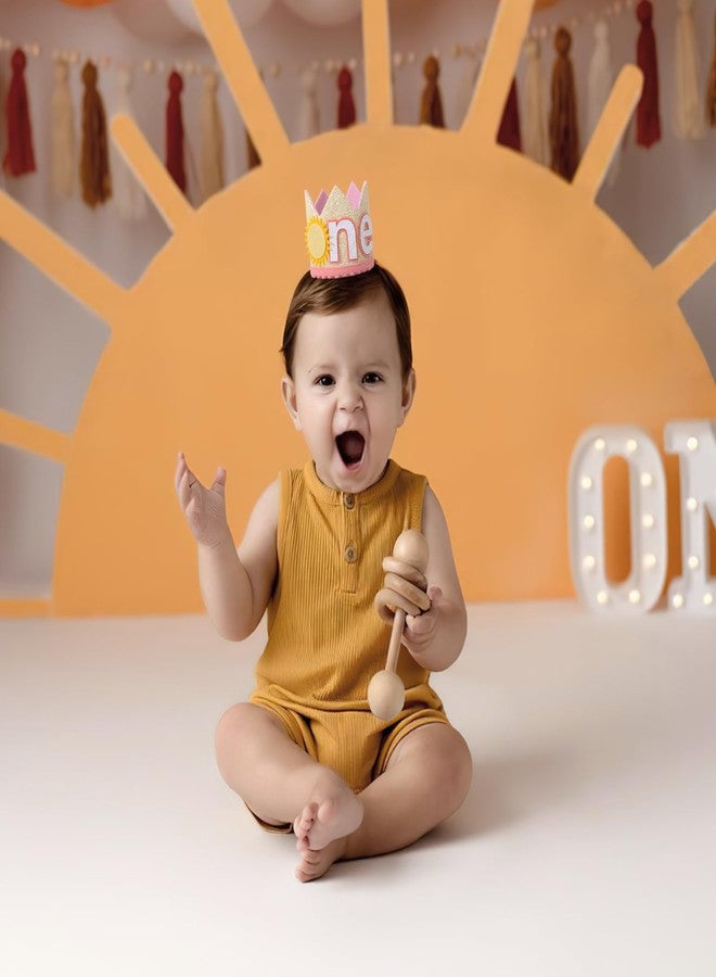 YOUAME تاج عيد ميلاد YOUAME Sunshine One - غطاء رأس وردي وأصفر لأعياد ميلاد الأطفال الصغار الأولى، ديكور حفلات بطابع الشمس، تاج You Are My Sunshine - Image 3