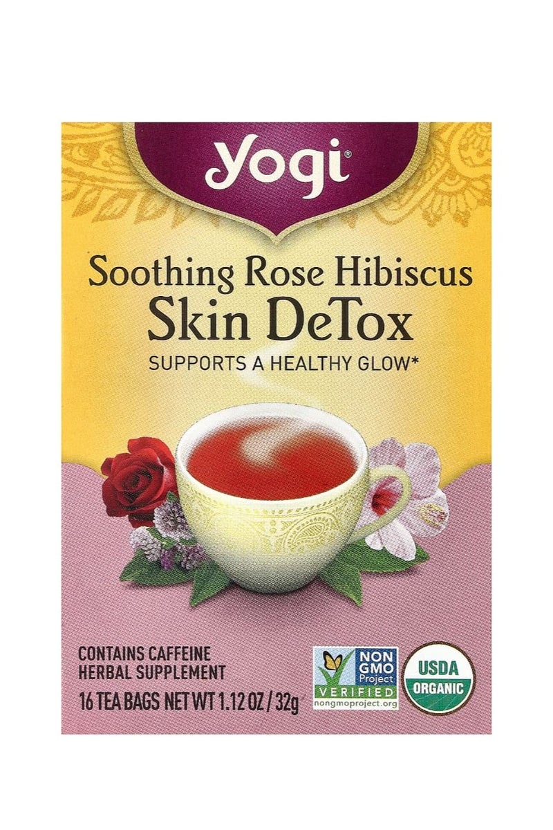 شاي يوغي شاي زهرة الكركديه المهدئة لإزالة السموم من الجلد، 16 كيس شاي، 1.12 أونصة (32 جم) - Image 1