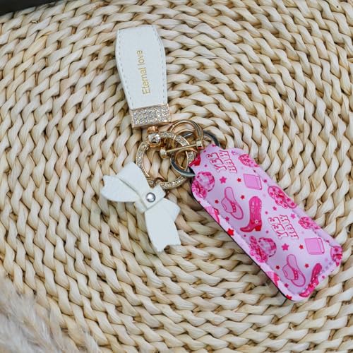 Haevola Cute Chapstick Holder Keychain for Women – Lip Balm & Lip Gloss Holder Keychain Accessories Gift, Purse Charm Clip (Pink Cowgirl) - Image 4