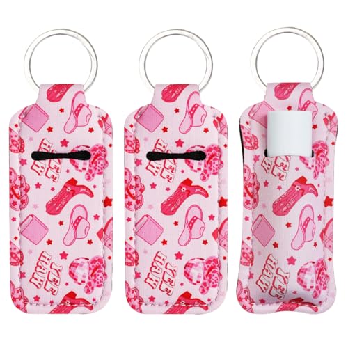 Haevola Cute Chapstick Holder Keychain for Women – Lip Balm & Lip Gloss Holder Keychain Accessories Gift, Purse Charm Clip (Pink Cowgirl) - Image 1