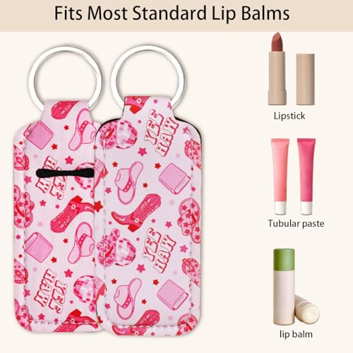 Haevola Cute Chapstick Holder Keychain for Women – Lip Balm & Lip Gloss Holder Keychain Accessories Gift, Purse Charm Clip (Pink Cowgirl) - Image 2