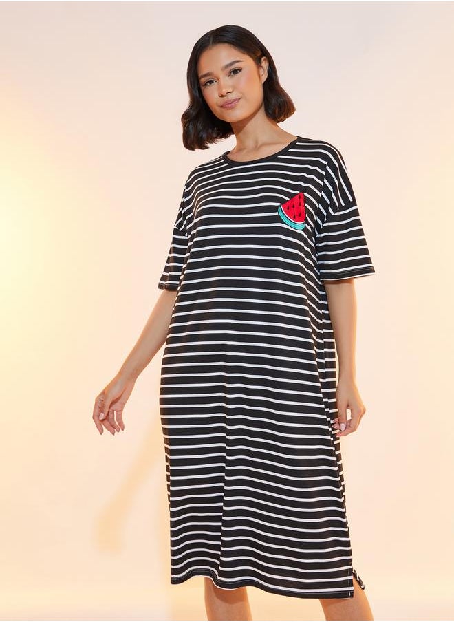 Take Two Striped Sleep T-Shirt Dress with Patch Detail  - Image 2
