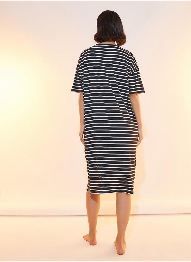 Take Two Striped Sleep T-Shirt Dress with Patch Detail  - Image 4