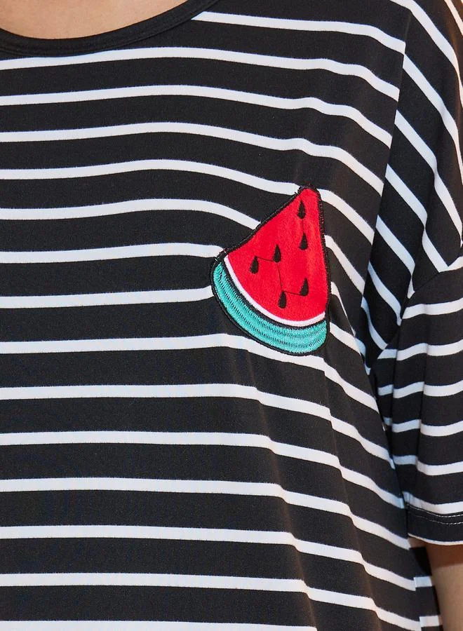Take Two Striped Sleep T-Shirt Dress with Patch Detail