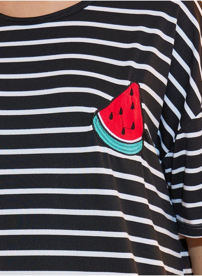 Take Two Striped Sleep T-Shirt Dress with Patch Detail  - Image 3
