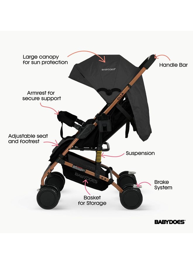 BABYDOES Baby Stroller OLLA With 5-Point Harness One-Hand Fold And Shock Absorbing Wheels 0 To 4 Year Up To 20 Kg Black  - Image 2