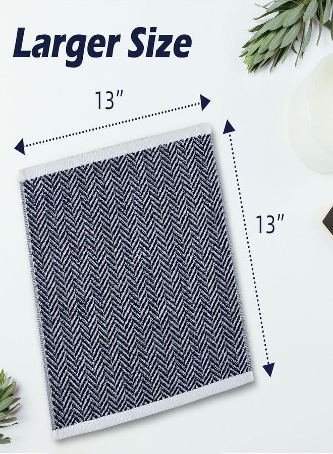 Cleanbear Wash Cloths for Bathroom with Herringbone Stripes, 12 Cotton Washcloths for Showering, Large 13 x 13 Inches, Navy-Blue - Image 2