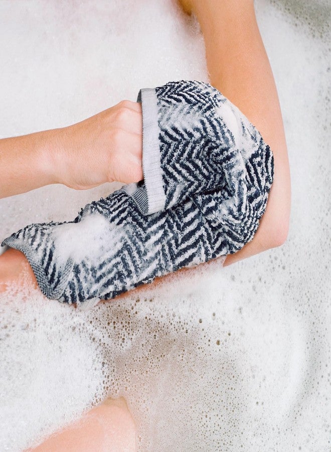 Cleanbear Wash Cloths for Bathroom with Herringbone Stripes, 12 Cotton Washcloths for Showering, Large 13 x 13 Inches, Navy-Blue - Image 5
