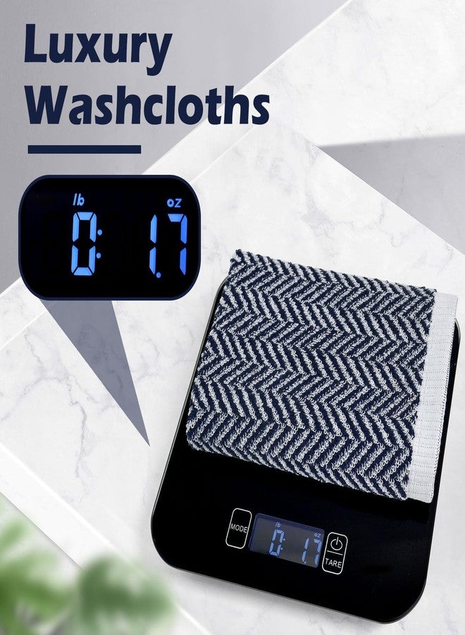 Cleanbear Wash Cloths for Bathroom with Herringbone Stripes, 12 Cotton Washcloths for Showering, Large 13 x 13 Inches, Navy-Blue - Image 3