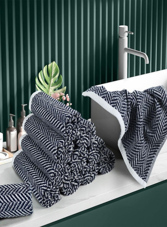 Cleanbear Wash Cloths for Bathroom with Herringbone Stripes, 12 Cotton Washcloths for Showering, Large 13 x 13 Inches, Navy-Blue - Image 4