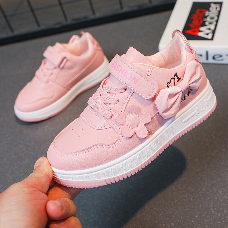 Girls' Shoes 2025 Spring & Fall New Kidsren'S White Shoes Students Lightweight Casual Sports Shoes Low-Cut Flats Shoes - Image 1
