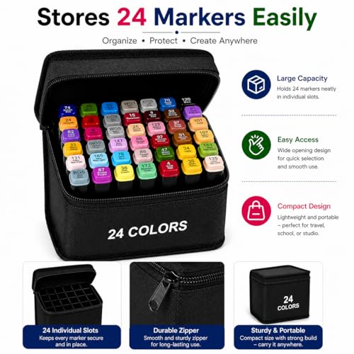 Krujyam Dual-Tip Marker Pen Set for Drawing & Sketching | Alcohol-Based Art Markers with Broad & Fine Tip | Highlighter Marker Pens for Kids, Students & Artists | Pack Zipper Carry Case (24) - Image 2