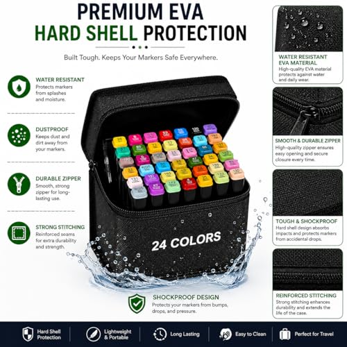 Krujyam Dual-Tip Marker Pen Set for Drawing & Sketching | Alcohol-Based Art Markers with Broad & Fine Tip | Highlighter Marker Pens for Kids, Students & Artists | Pack Zipper Carry Case (24) - Image 3