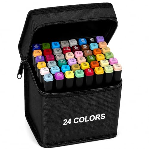 Krujyam Dual-Tip Marker Pen Set for Drawing & Sketching | Alcohol-Based Art Markers with Broad & Fine Tip | Highlighter Marker Pens for Kids, Students & Artists | Pack Zipper Carry Case (24) - Image 1
