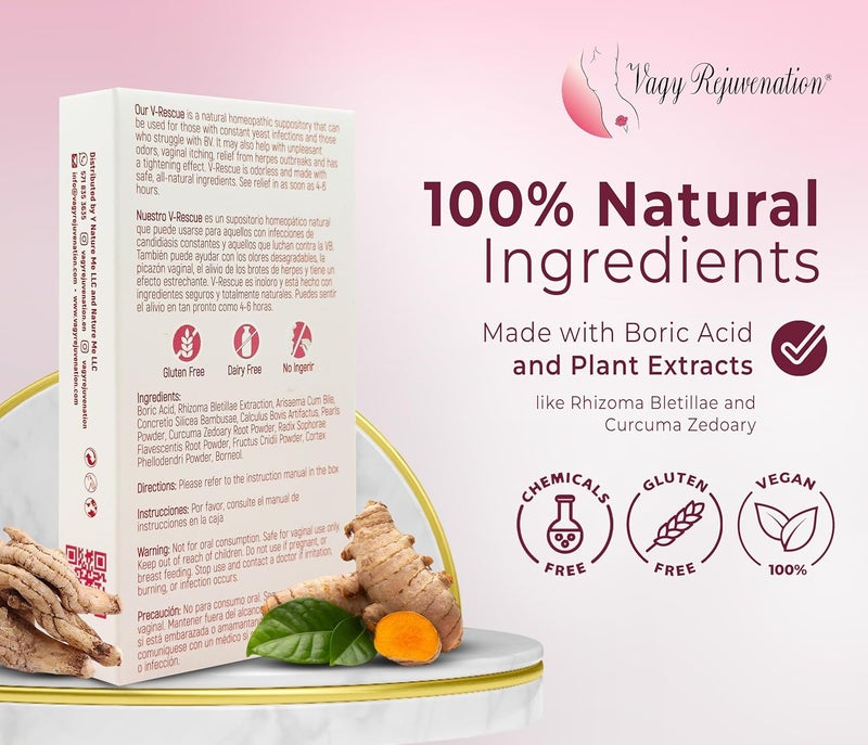 Vagy Rejuvenation تحاميل حمض البوريك 500 ملغ VRescue 14 تحاميل مهبلية صحة أنثوية - Image 3
