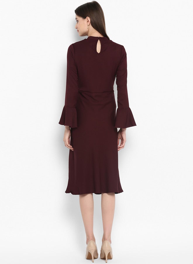 StyleStone فستان A-Line نسائي ماروني سادة من ستايل ستون مع كشكش - Image 4