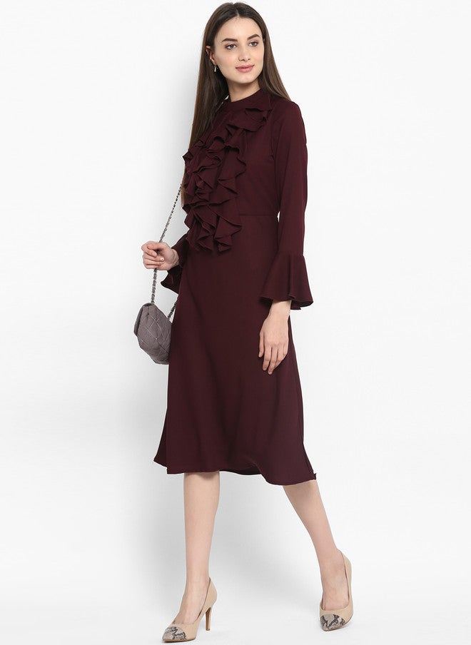 StyleStone فستان A-Line نسائي ماروني سادة من ستايل ستون مع كشكش - Image 5