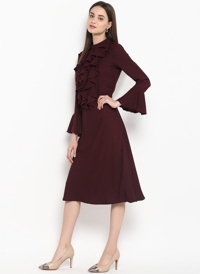 StyleStone فستان A-Line نسائي ماروني سادة من ستايل ستون مع كشكش - Image 3